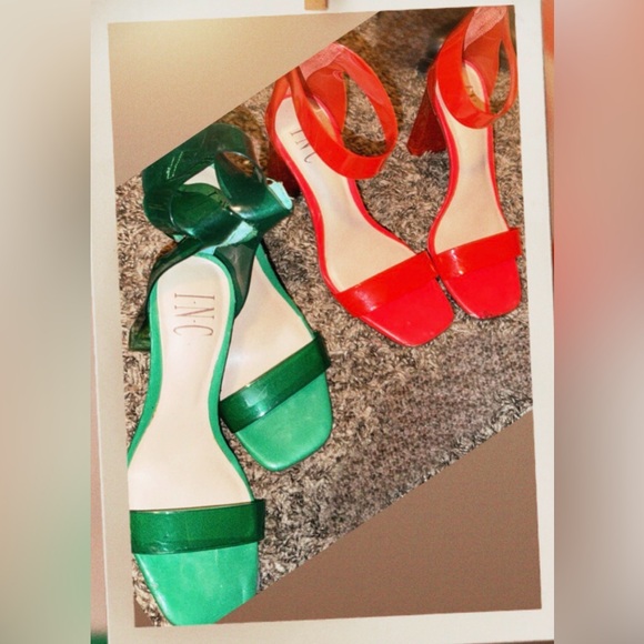 INC International Concepts Shoes - INC International Concepts Red and Green Patent Block Heel Sandals 5.5